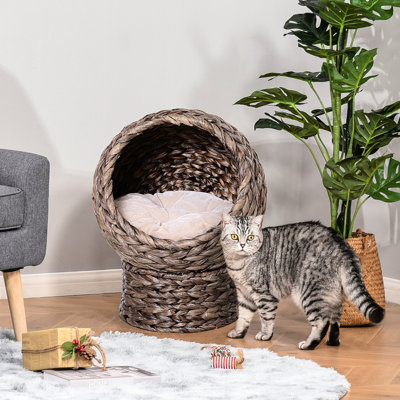 Elevated Cat Pad Bed, 23.5" H, Grey With Soft Cushion For Indoor Cats Up To 8 Lbs Bed Soothing And Pillow,