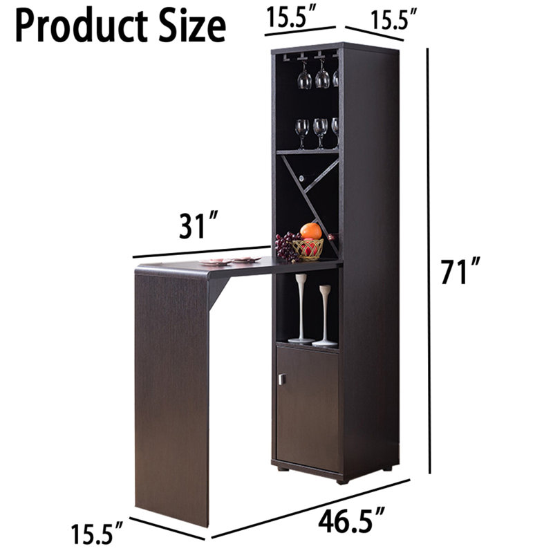 Bar avec table allongée, compartiment pour bouteilles de vin
