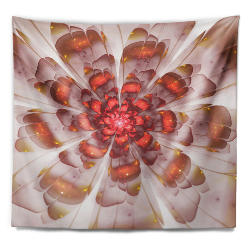 Tapisserie florale à motif floral blanc et brun, H 32 po x l 39 po