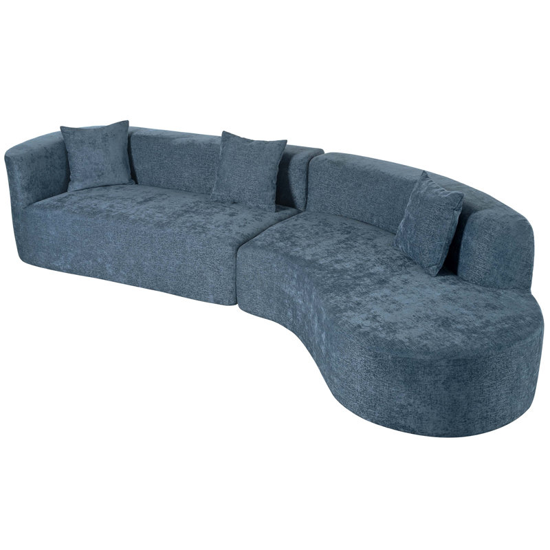 Canapé modulaire courbé Vaili Boneless Can-In-A-Box Compression RAF, Porcelain, Chenille bleu