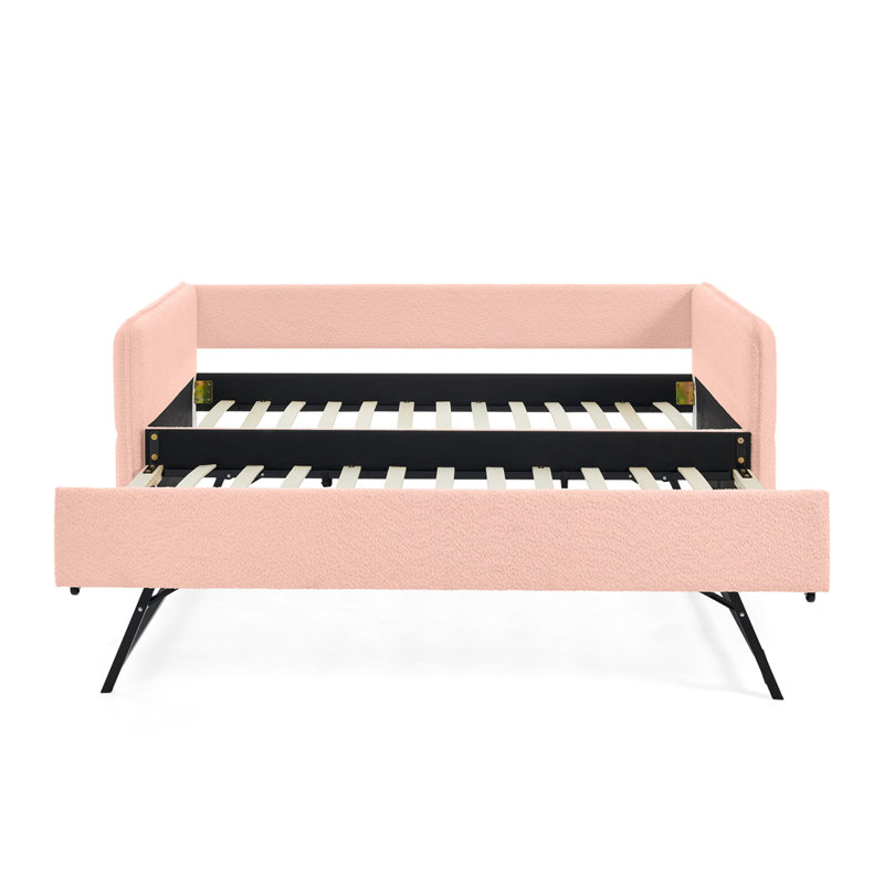 Daybed With Twin Size Pop-Up Trundle, Upholstered Tufted Sofa Bed For Versatile Sleeping And Seating Solutions, Twin, Pink