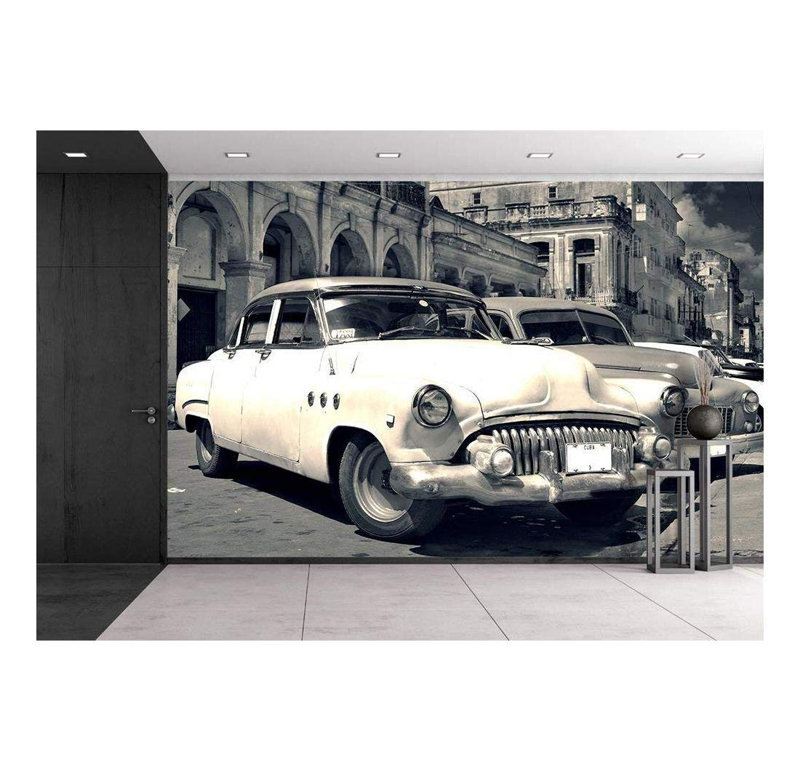 Grand papier peint auto-adhésif Shabby Old Havana Street avec voitures américaines classiques rétro, L 96 po x l 66 po