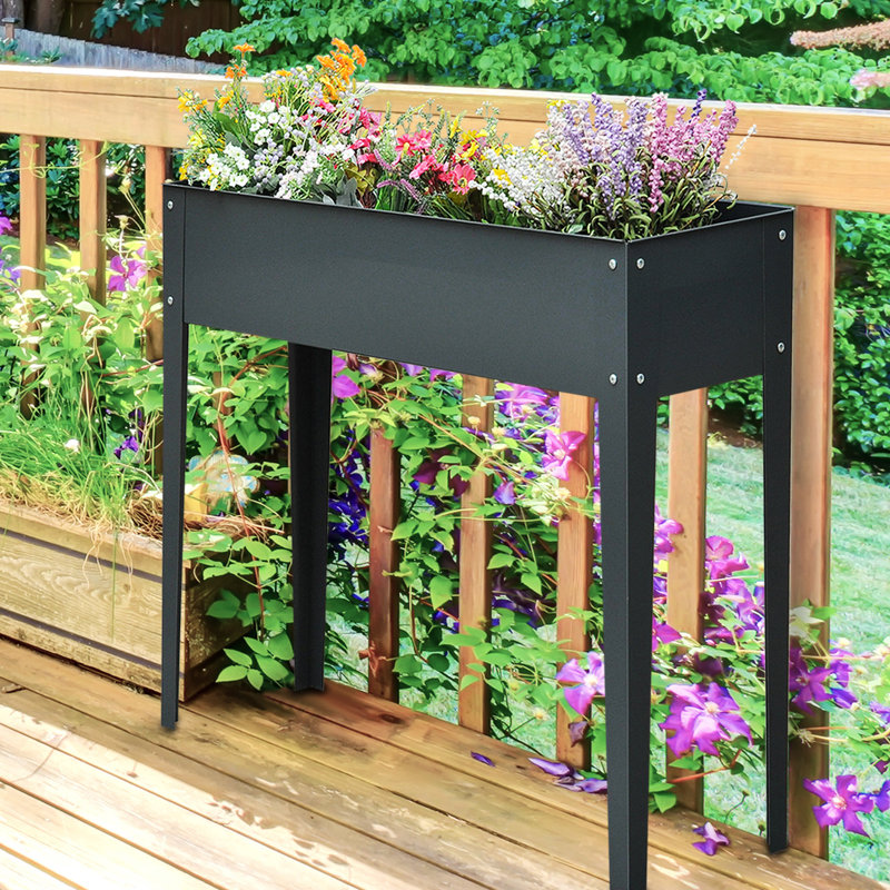 Lit de jardin surélevé en métal - gris foncé, jardinière surélevée avec pieds, 40,15 po x 12,08 po x 31,5 po, offre une meilleure protection pour les pieds et augmente l'efficacité de la plantation