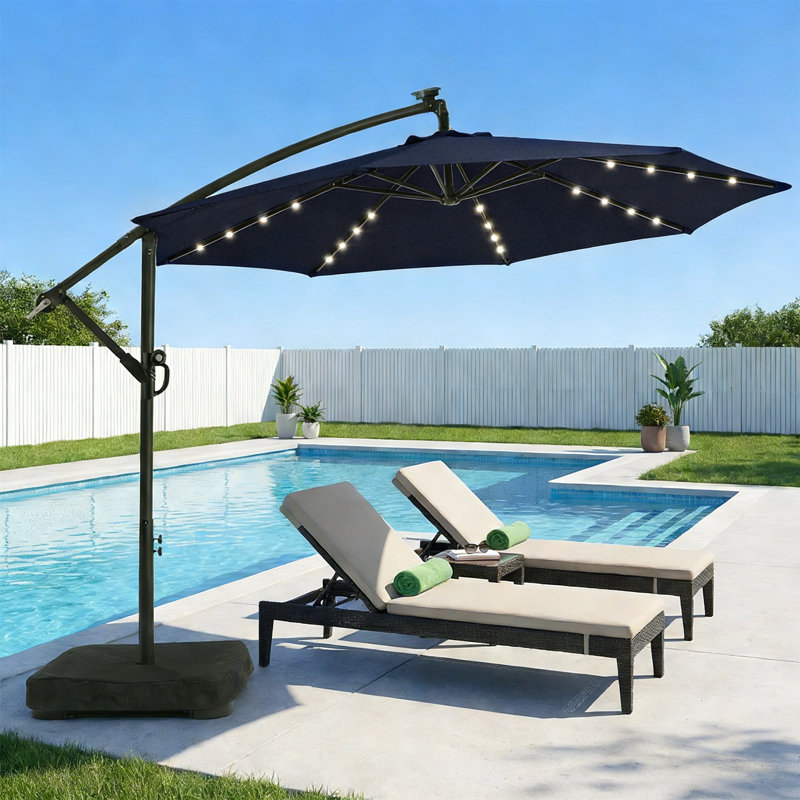 Parasol d'extérieur en porte-à-faux à DEL 10 pi, Marine
