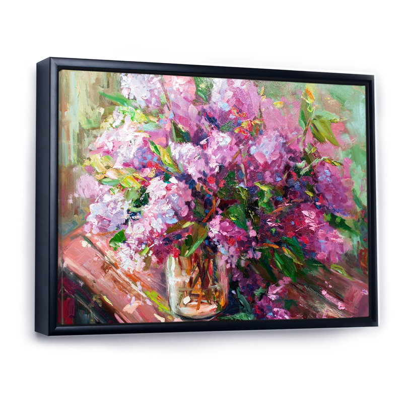 «Flowers Lilac Impressionism», reproduction sur cadre flottant sur toile, H 8 po x l 12 po x P 1 po, Cadre flottant noir