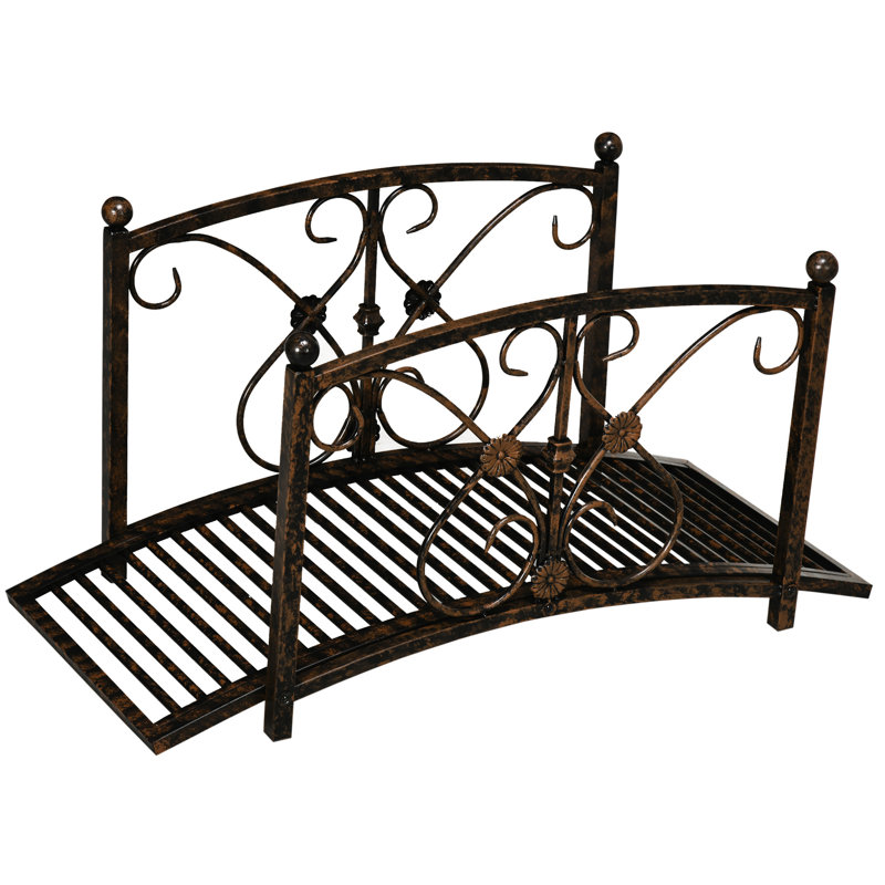 3.3Ft Metal Garden Bridge - Features For A Dazzling Outdoor Space, Brown Arch By Gorgeous Garden,