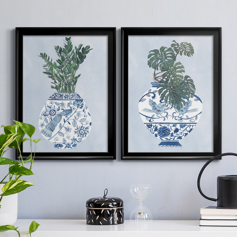 «Moonlight Vase I», ensemble de 2 impressions sur toile encadrées, Cadre noir, H 30,5 po x l 22,5 po x P 1,25 po