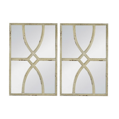 Rectangular Wooden Wall Mirrors with Distressed White Frame
