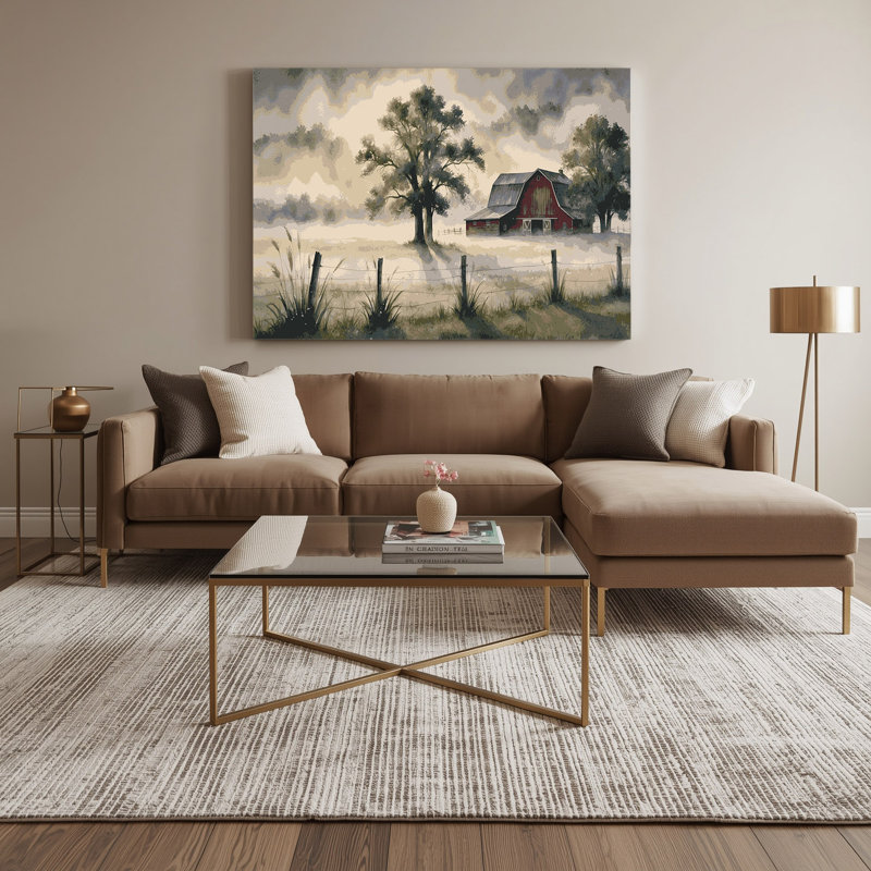 «Farm Morning Mist», art mural sur toile beige, H 11 po x l 14 po