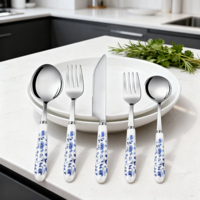 Ensemble d'ustensiles en porcelaine de porcelaine bleue et blanche Chinoiserie, 10 pièces avec poignées en céramique