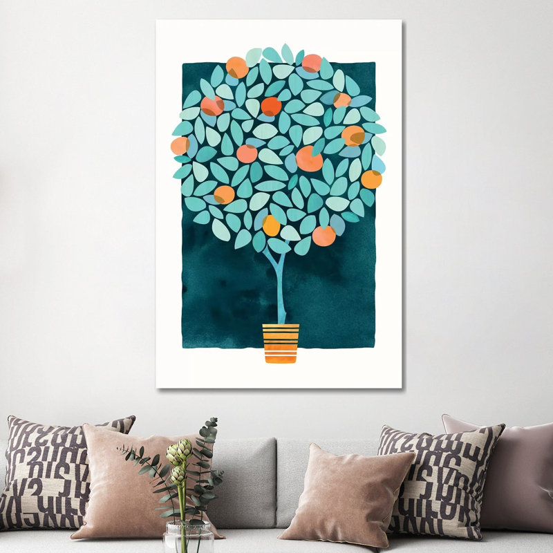 «Orange Tree at Midnight» par Modern Tropical - peinture sur toile tendue, H 60 po x l 40po x P 1,5 po