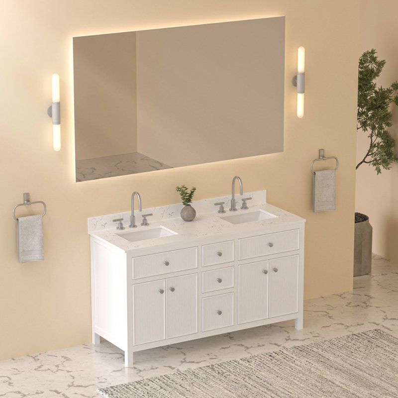60'' Double Bathroom Vanity with Engineered Stone Top and Ceramic Sinks