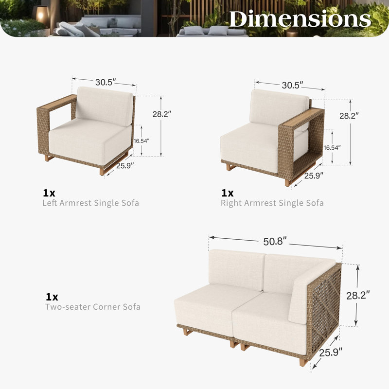 Canapé modulaire d'extérieur en forme de L Wicker