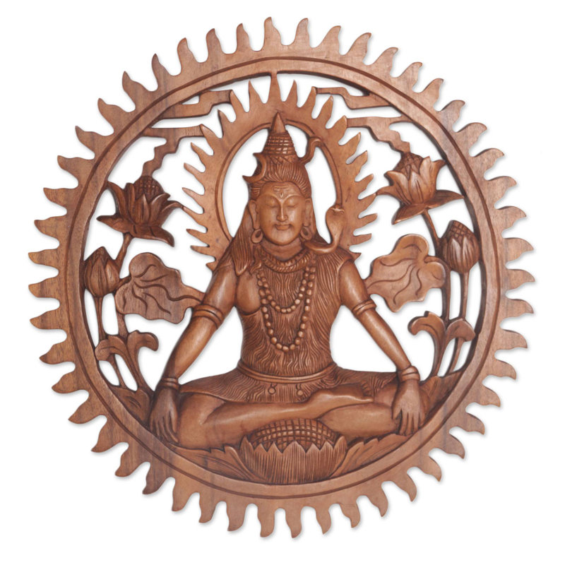 Panneau de relief mural en bois Lord Shiva