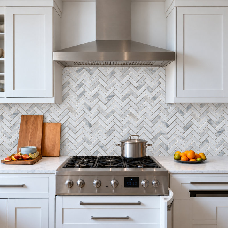 Honed Herringbone Natural Mosaic Tile, White