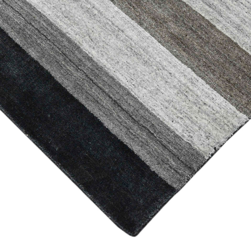 Handmade Gray Wool and Silk Reversible Rectangular Rug