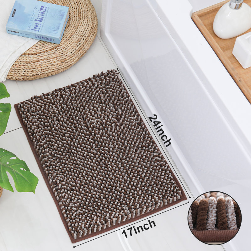 Radhika Chenille Non-Slip Bath Rug, 17" W x 24" L, Brown