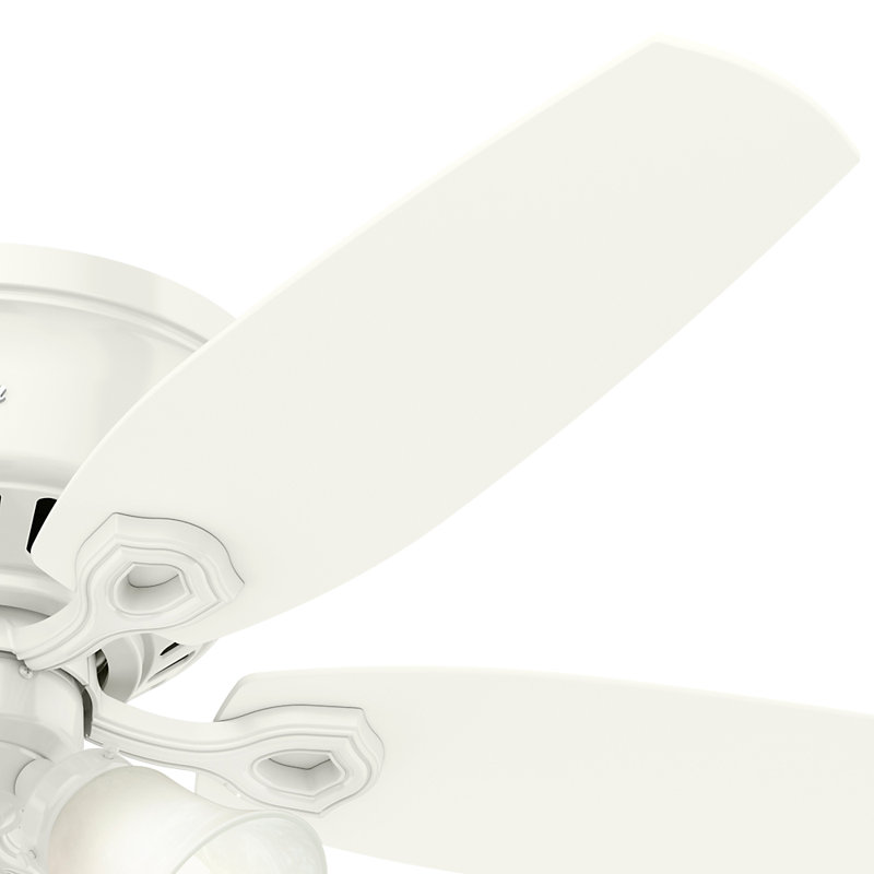 Builder Low Profile 52" 5 - Blade Flush Mount Ceiling Fan with Lights and Pull Chains, Snow White