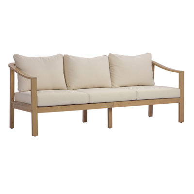 Cordell Modern Coastal Acacia Wood Outdoor Sofa with Deep Seating, Slatted Back, and Cushions