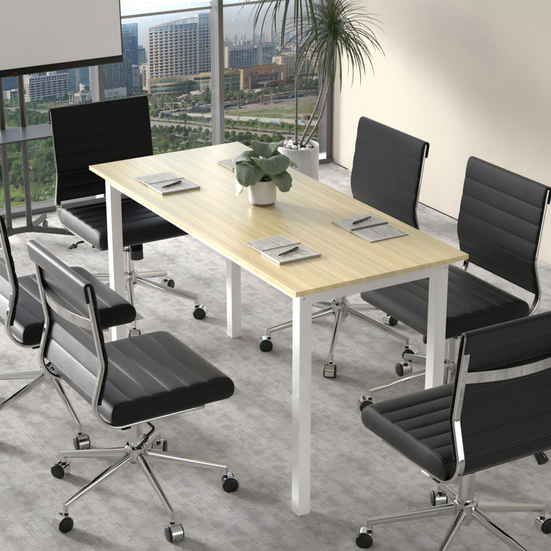 55" Conference Table, Modern Office Meeting Table With Metal Frame, Natural/White, H 29,5 po x L 55 po x l 23,6 po