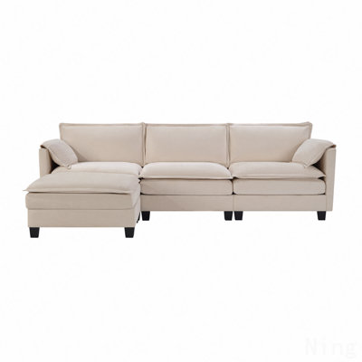 107-Inch L-Shaped Sofa With Cotton-Linen Velvet Texture, Corner Sofa With Storage Function On The Side