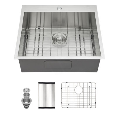 25"X22"X12" Stainless Steel Laundry Utility Sink Drop In Topmount 16 Gauge Deep Single Bowl Kitchen Sink Basin