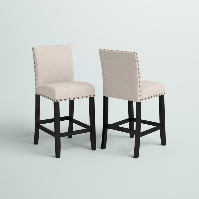 Carliana Fabric Counter Height Stools with Nailhead Trim, Set of 2, Tan, Counter Stool (25" Seat Height)