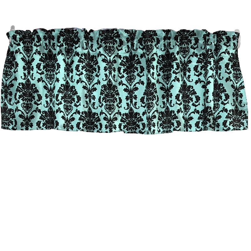 Cantonnière florale en damas 58 po, Turquoise, L 58 po x L 16 po