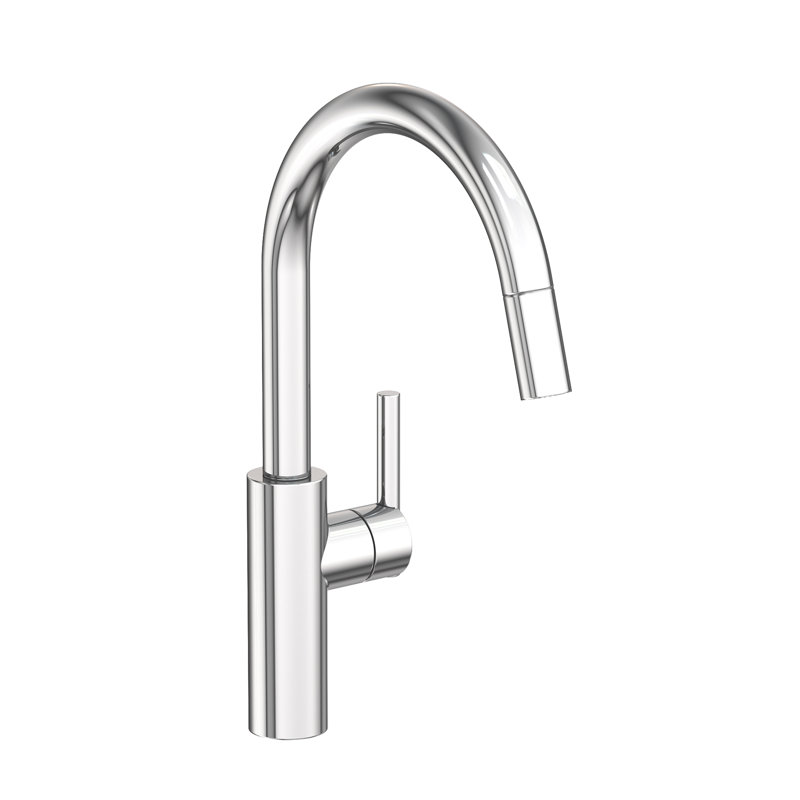East Linear Single Handle Pull Down Kitchen Faucet, Polished Chrome