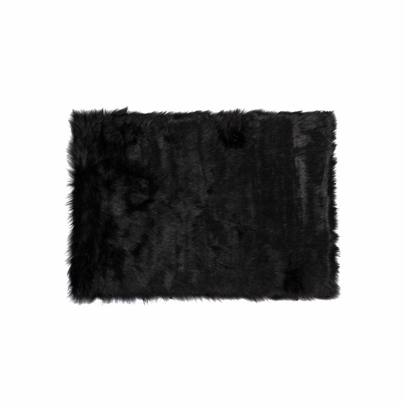 Tapis noir en peau de mouton à poils longs 2 pi x 3 pi Willems, Rectangle 5 pi x 8 pi