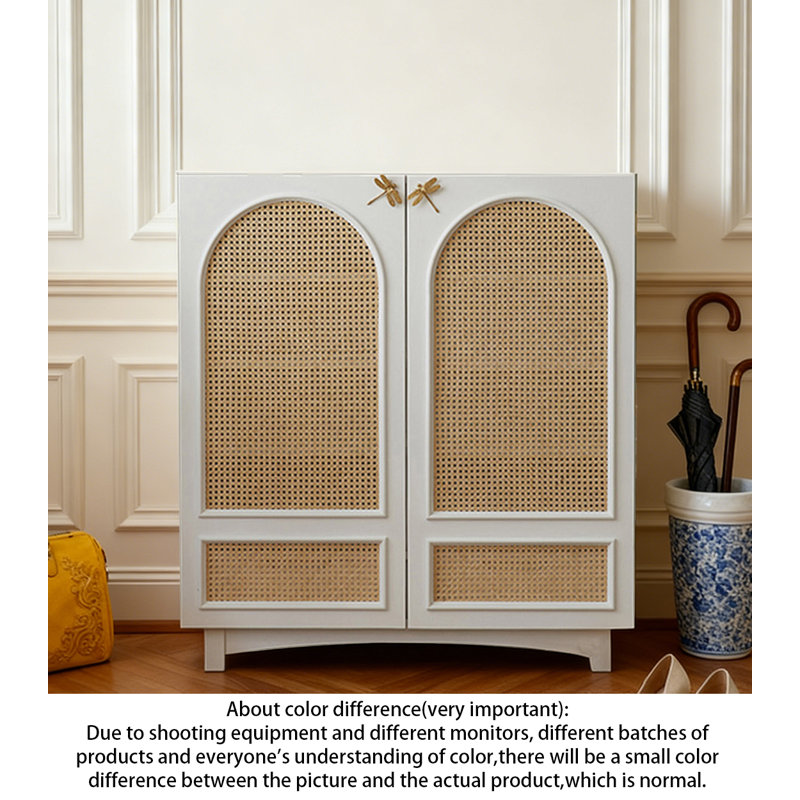 Armoire à chaussures en rotin réglable en bois massif, Blanc