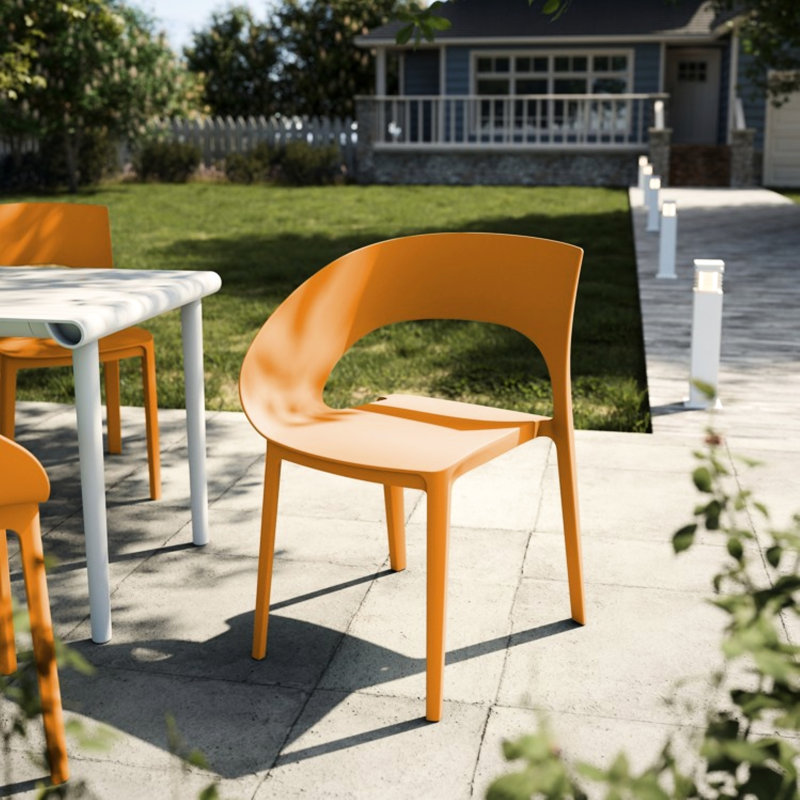Chaise d'appoint simple en polypropylène orange tropical pour les jardins et les espaces extérieurs, résistante aux intempéries, chaises en caoutchouc antidérapantes de 4 salles à manger, siège ergonomique,