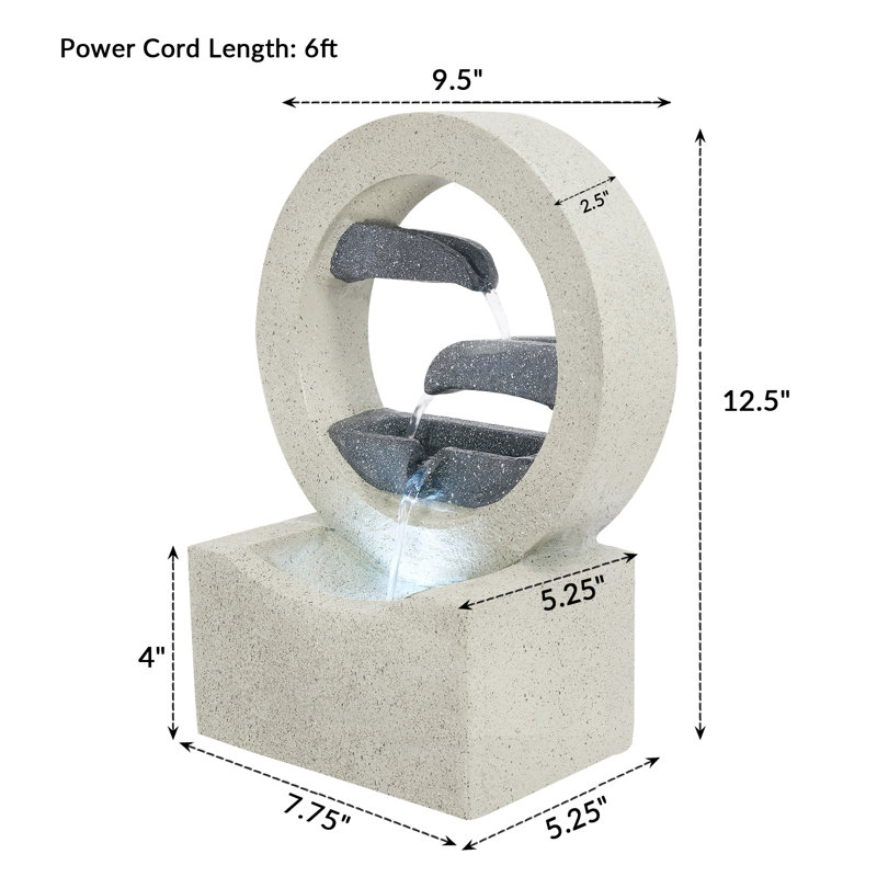 Modern Elegant Resin 3-Tiered Fountain With LED Light