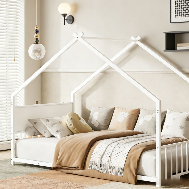 Lit simple avec toit et lumières colorées, Blanc