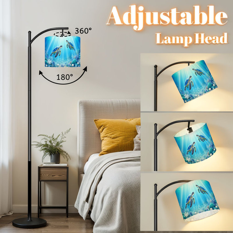Lampe sur pied à arc avec abat-jour ajustable Scène océanique sous-marine Deux tortues de mer bleues Coral Coastal Lampadaire