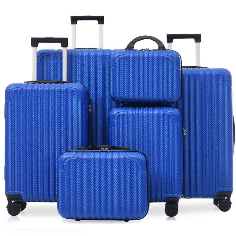 Ensemble 6 pièces de bagage, valise rigide en ABS avec roues pivotantes, verrou TSA, crochets latéraux, bagage à main léger et bagage à main