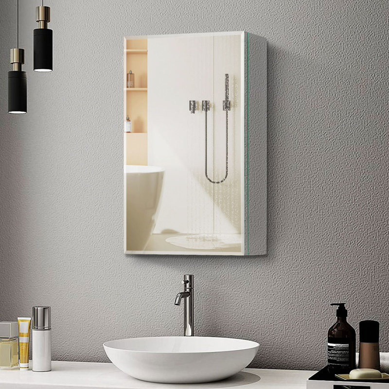 Armoire à pharmacie 20 po x 26 po avec miroir à fixation en surface ou salle de bain encastrée en aluminium