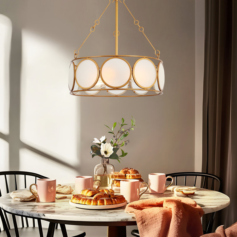 Lustre tambour 3 lumières blanc avec abat-jour en verre givré Chrispher