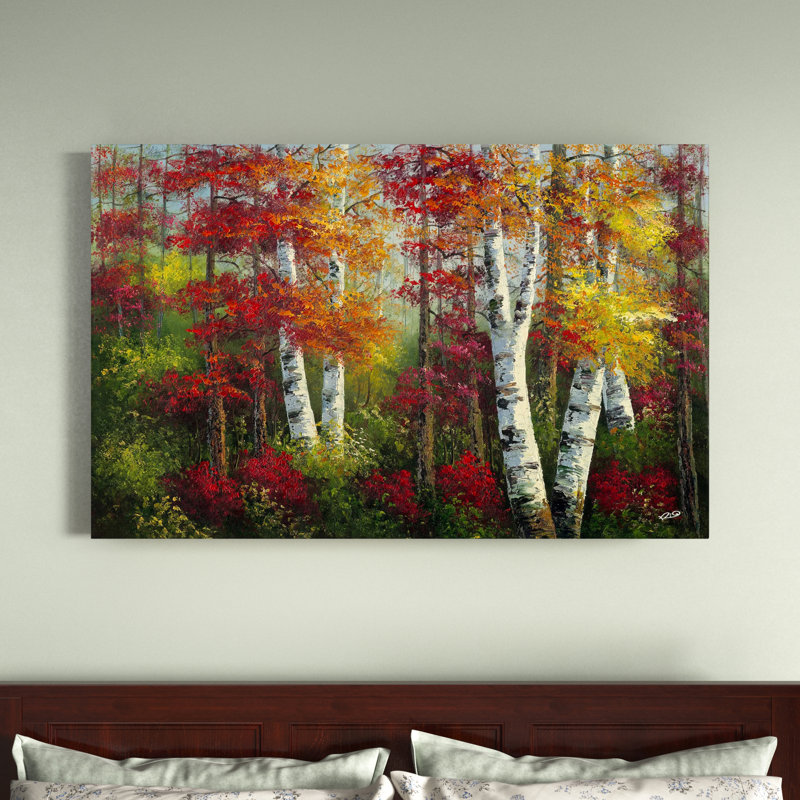 «Indian Summer», reproduction d'art sur toile tendue en rouge / vert / jaune, H 30 po x l 47 po x p 2 po