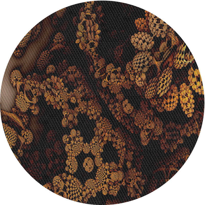 Tapis brun/noir à motifs, Rond 4 pi