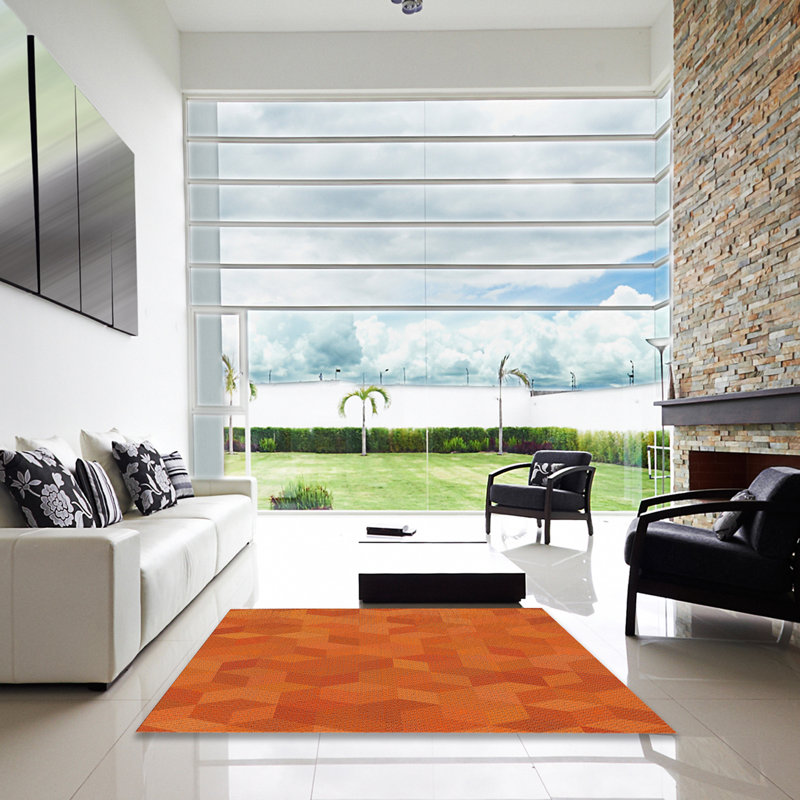 Tapis orange à motif géométrique Santamaria, Carré 7 pi