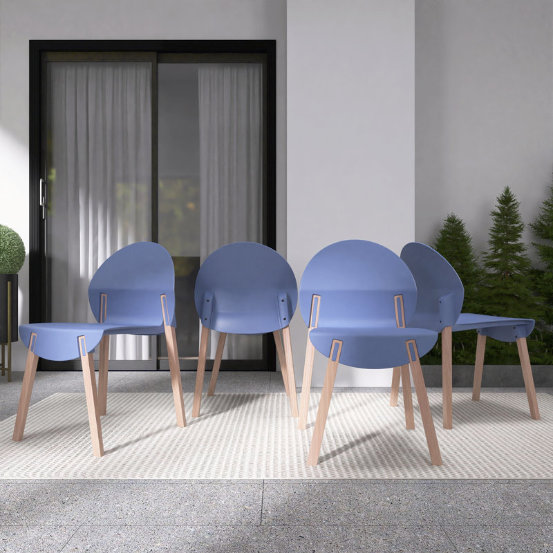 Chaises d'appoint en PP avec pieds en bois de chêne massif (ensemble de 4), Bleu