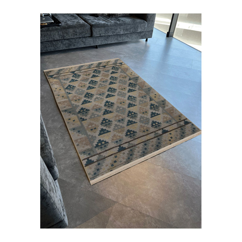 Tapis décoratif beige à motif géométrique de conception scandinave rétro lavable à la machine