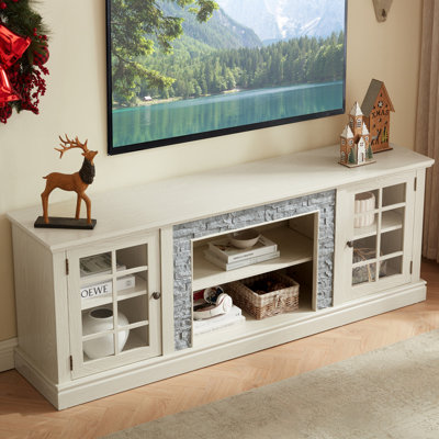 70" Modern TV Stand with 2-Door Storage, Faux Stone Media Console Cabinet