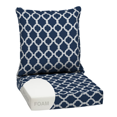 ARDEN earthFIBER Outdoor Foam Deep Seat Cushion Set, 24 in x 24 in, Weather-Proof, Fade Resistant Patio Cushion, Bottom and Back Cushion for Chair, Sofa, and Couch Sapphire Blue Garden Trellis