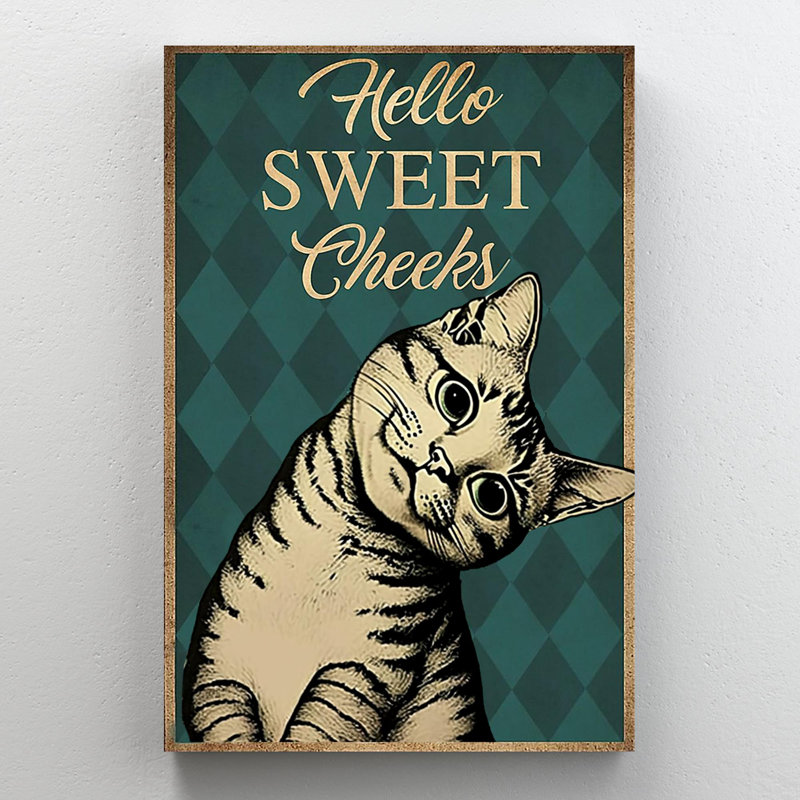 «Cat Hello Sweet Cheek» - Reproduction de rectangle 1 pièce, H 10 po x l 8 po x P 1,25 po