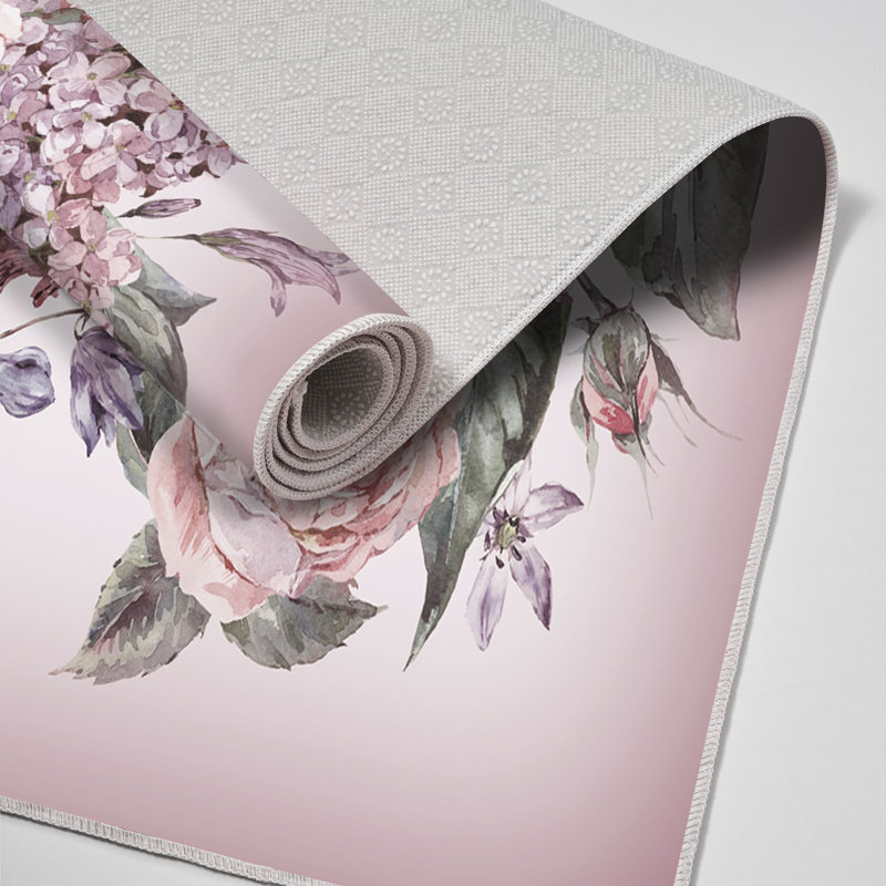 Tapis rose / gris en polyamide tissé à la machine Elverda, Rectangle 2 pi 7 po x 4 pi 11 po