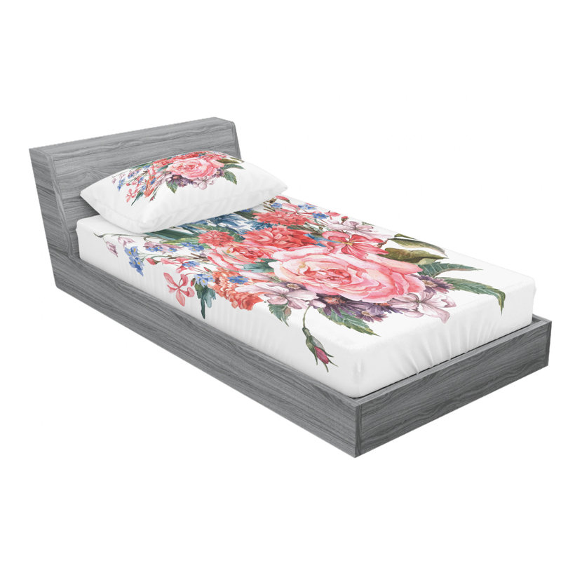 Microfiber Floral Sheet Set, Twin Sheet Set with 1 Pillowcase