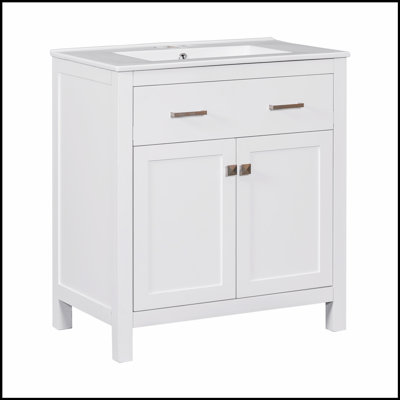 Ensemble de meuble-lavabo blanc 60 po avec lavabos doubles, lavabos en céramique, tablette réglable, portes à fermeture en douceur et tiroir rabattable pour salles de bain spacieuses