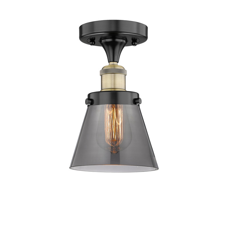 Plafonnier semi-encastré 1 lumière Cone, Laiton antique noir, Plaqué couleur fumée